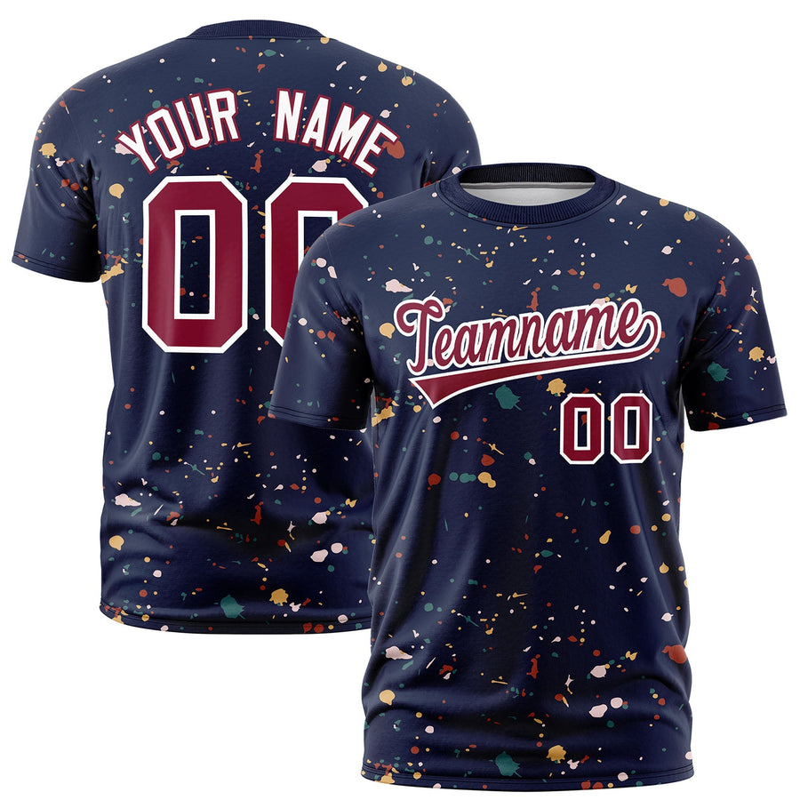 Custom Navy Crimson White Spray Painting Graffiti Pattern Personalization T-shirt | BuyFootballJersey
