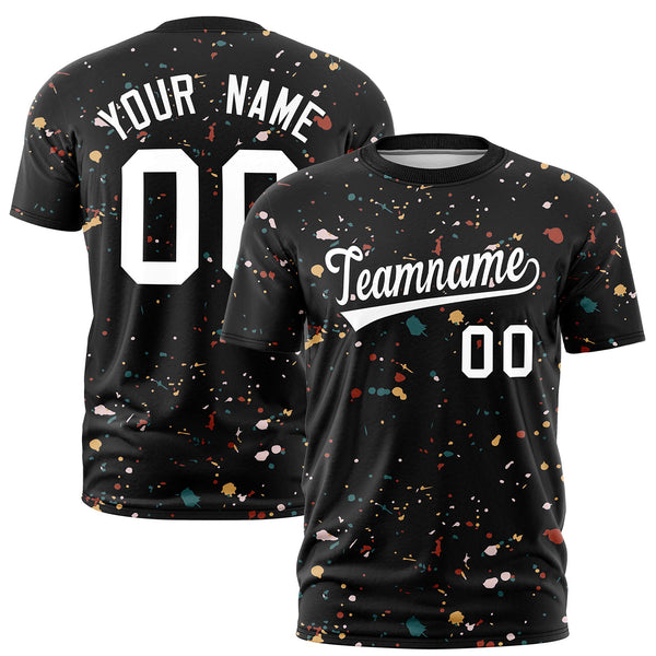 Custom White Black Spray Painting Graffiti Pattern Personalization T-shirt | BuyFootballJersey