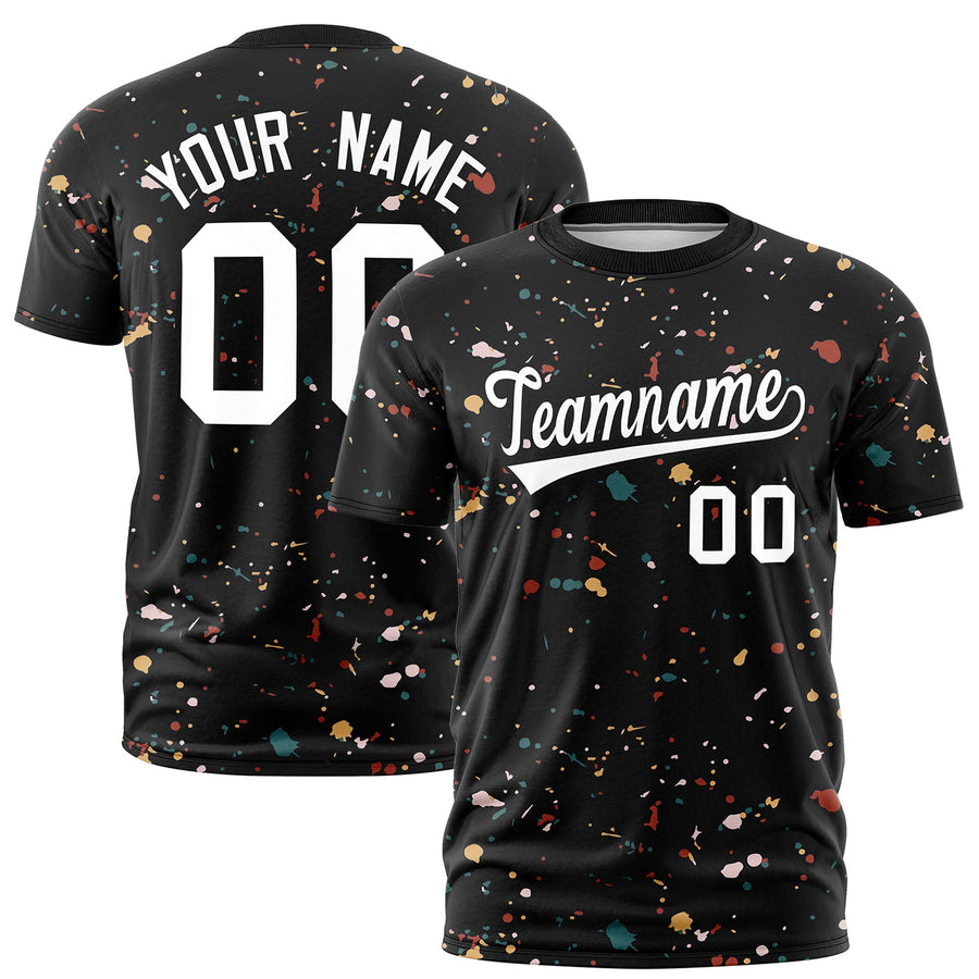 Custom White Black Spray Painting Graffiti Pattern Personalization T-shirt | BuyFootballJersey