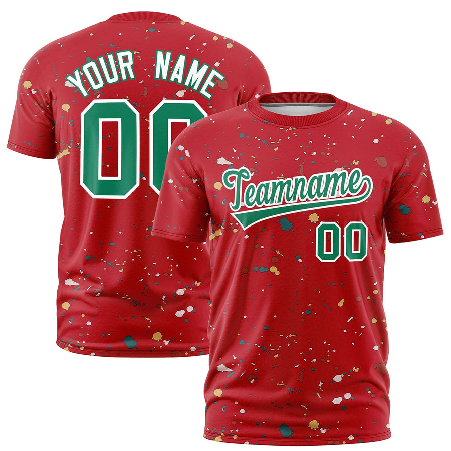 Custom Red Kelly Green White Spray Painting Graffiti Pattern Personalization T-shirt | BuyFootballJersey