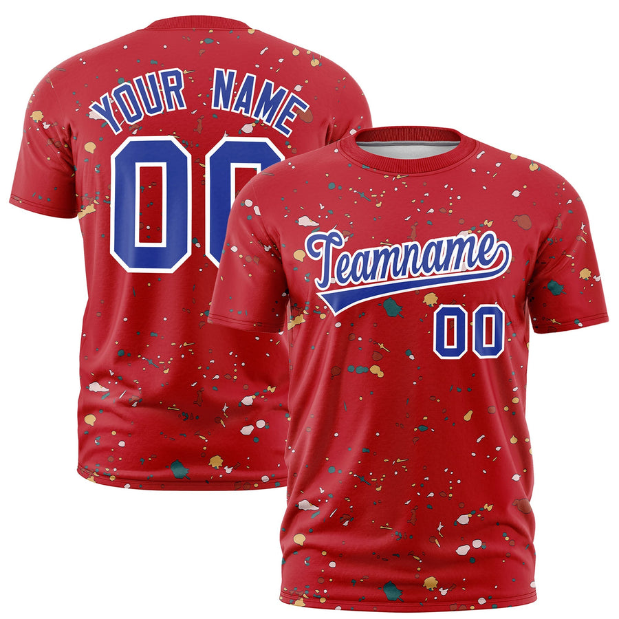 Custom Red Royal Blue White Spray Painting Graffiti Pattern Personalization T-shirt | BuyFootballJersey