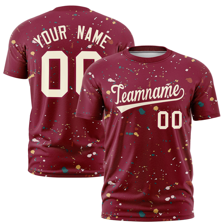 Custom Crimson Cream Spray Painting Graffiti Pattern Personalization T-shirt | BuyFootballJersey