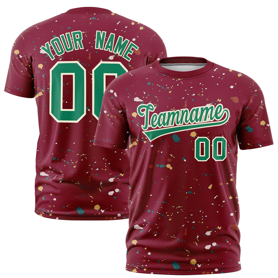 Custom Crimson Kelly Green Cream Spray Painting Graffiti Pattern Personalization T-shirt | BuyFootballJersey