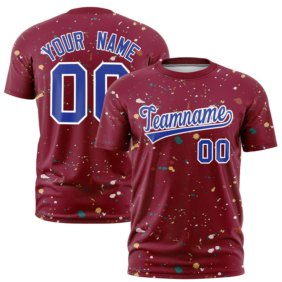 Custom Crimson Royal Blue White Spray Painting Graffiti Pattern Personalization T-shirt | BuyFootballJersey