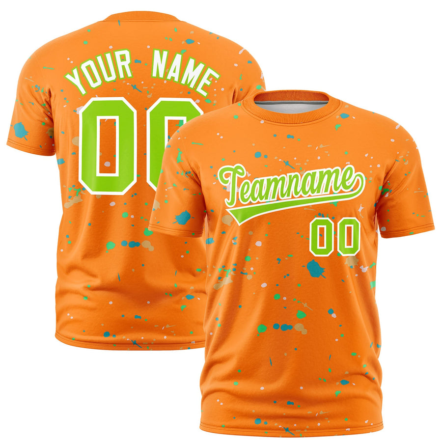 Custom Orange Neon Green White Spray Painting Graffiti Pattern Personalization T-shirt | BuyFootballJersey