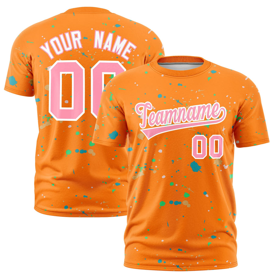 Custom Orange Light Pink White Spray Painting Graffiti Pattern Personalization T-shirt | BuyFootballJersey