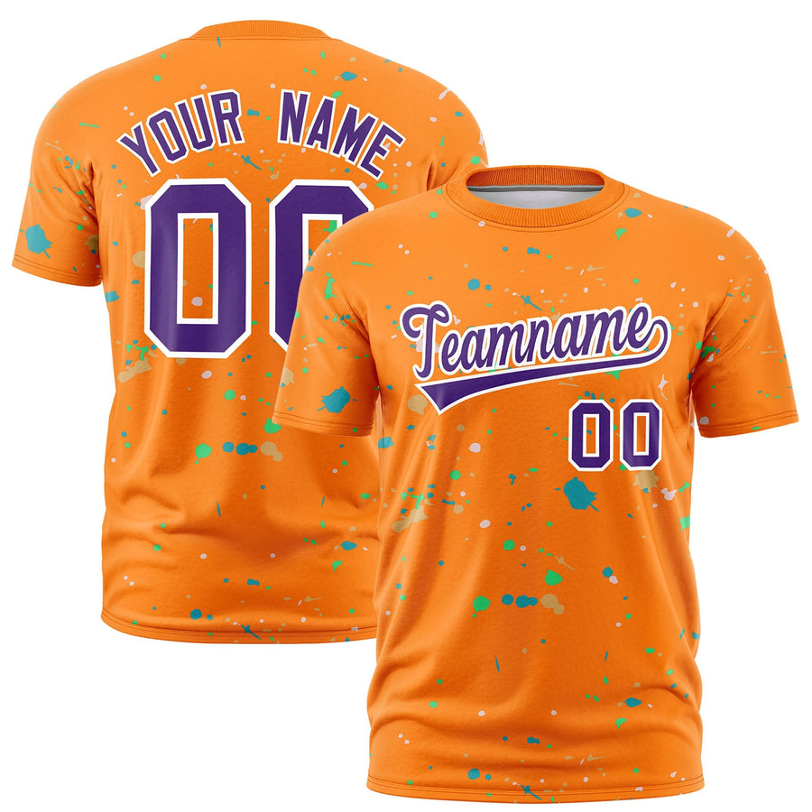 Custom Orange Purple White Spray Painting Graffiti Pattern Personalization T-shirt | BuyFootballJersey