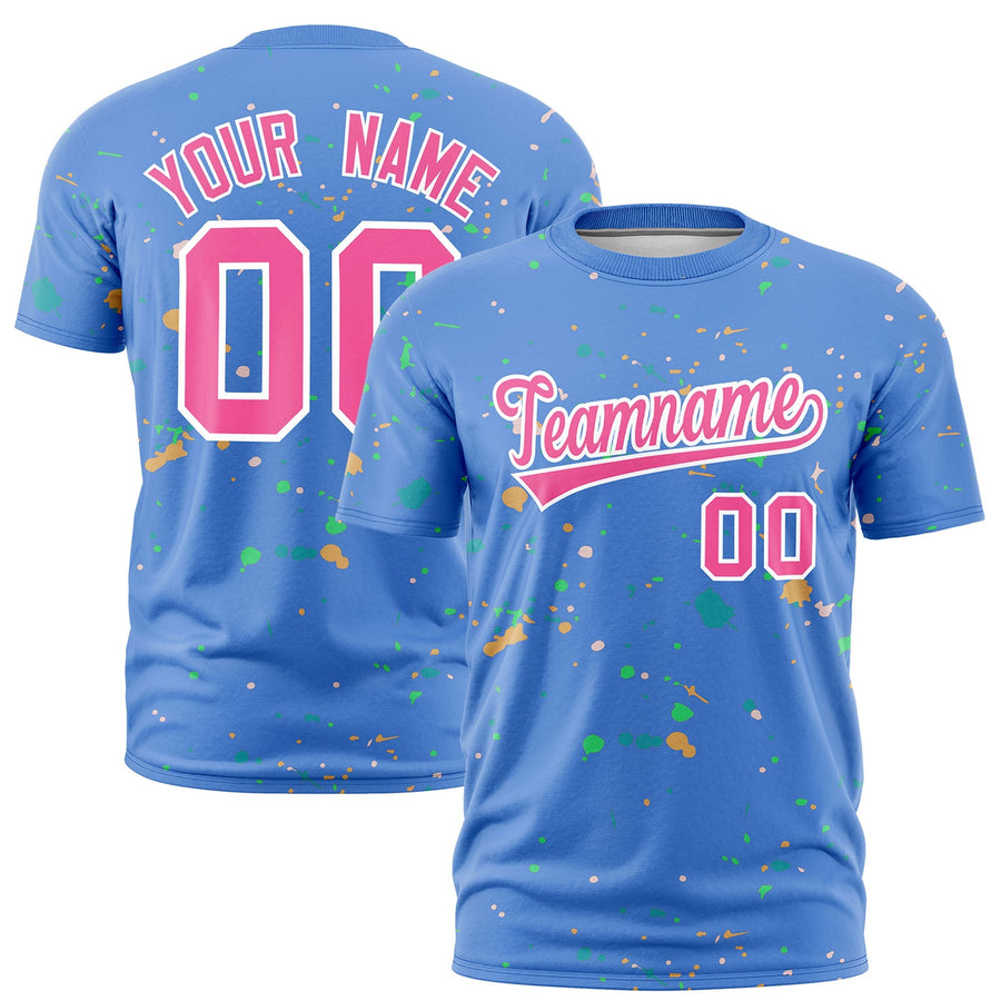 Custom Light Blue Pink White Spray Painting Graffiti Pattern Personalization T-shirt | BuyFootballJersey