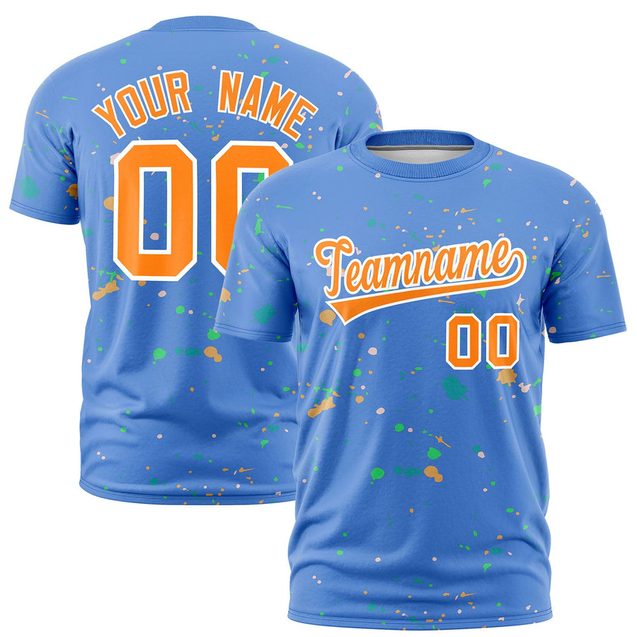 Custom Light Blue Orange White Spray Painting Graffiti Pattern Personalization T-shirt | BuyFootballJersey