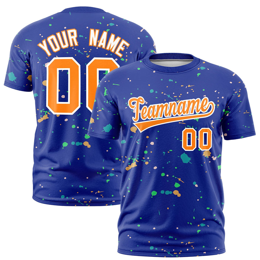 Custom Royal Blue Orange White Spray Painting Graffiti Pattern Personalization T-shirt | BuyFootballJersey