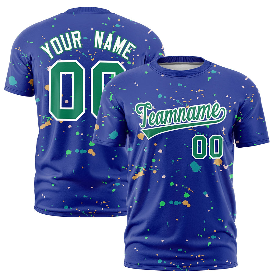 Custom Royal Blue Kelly Green White Spray Painting Graffiti Pattern Personalization T-shirt | BuyFootballJersey
