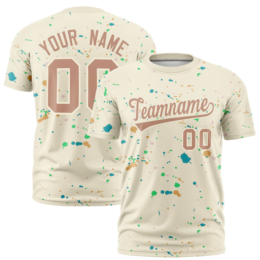 Custom Cream Coffee Spray Painting Graffiti Pattern Personalization T-shirt | BuyFootballJersey