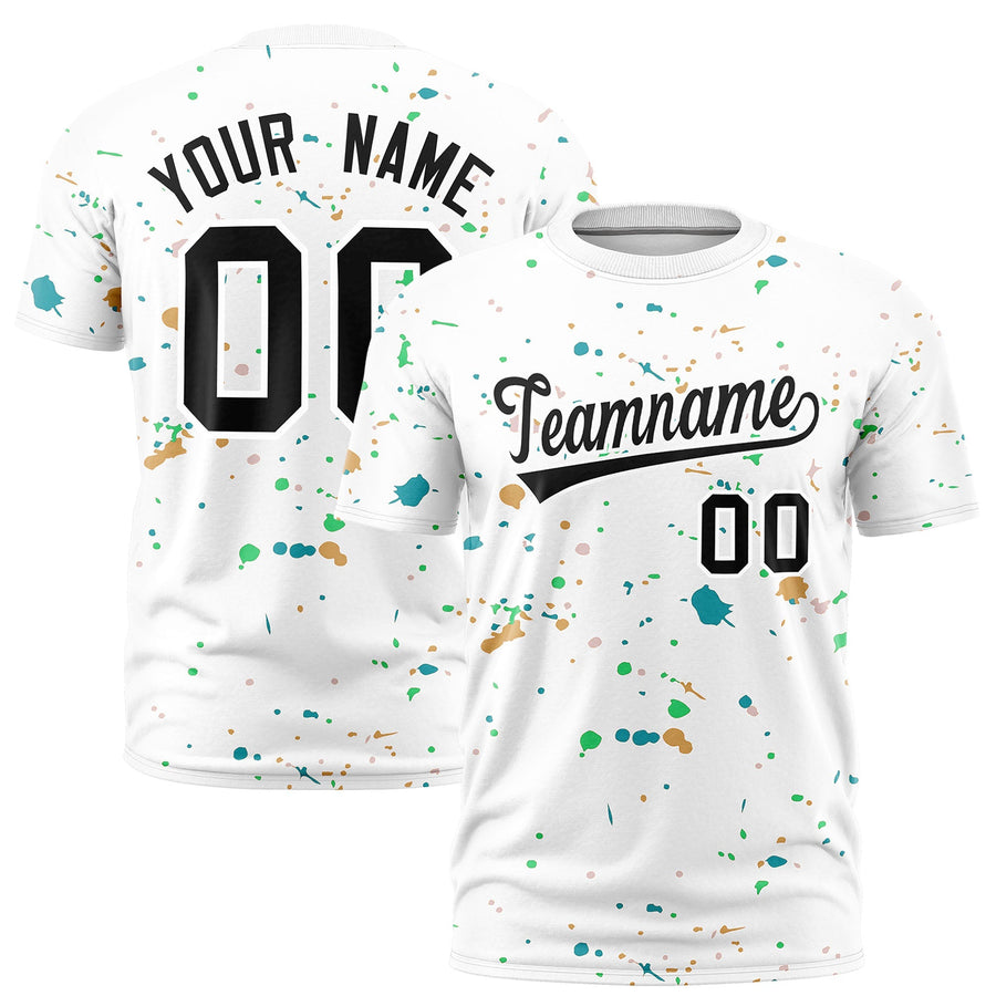 Custom White Black Spray Painting Graffiti Pattern Personalization T-shirt | BuyFootballJersey