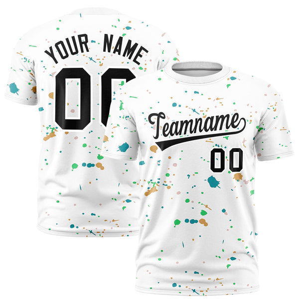 Custom White Black Spray Painting Graffiti Pattern Personalization T-shirt | BuyFootballJersey