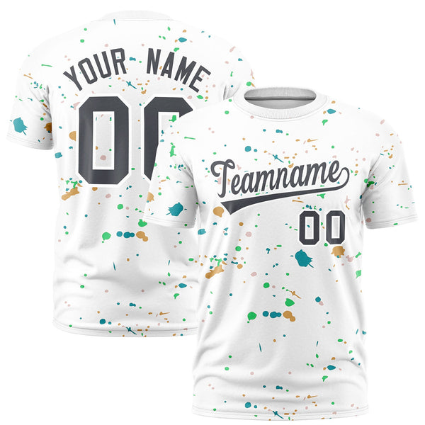 Custom White Gray Spray Painting Graffiti Pattern Personalization T-shirt | BuyFootballJersey