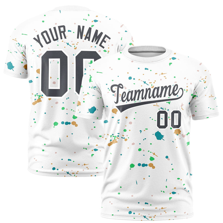 Custom White Gray Spray Painting Graffiti Pattern Personalization T-shirt | BuyFootballJersey