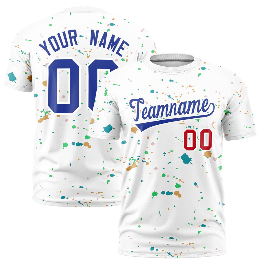 Custom White Royal Blue Spray Painting Graffiti Pattern Personalization T-shirt | BuyFootballJersey