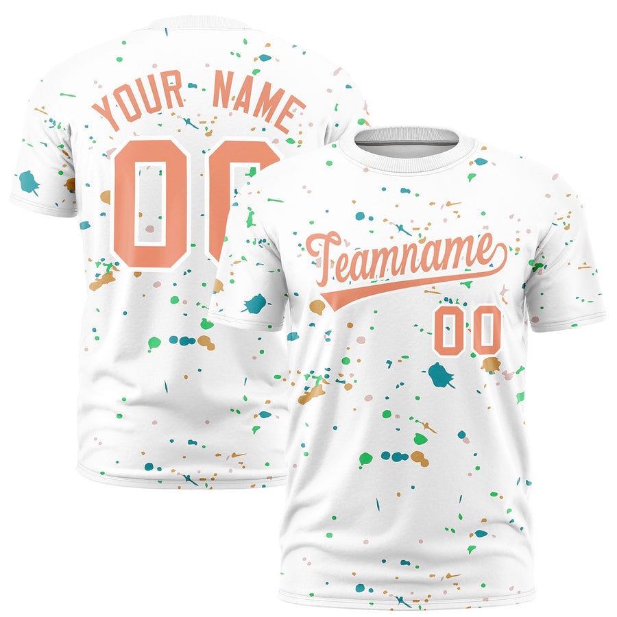 Custom White Light Orange Spray Painting Graffiti Pattern Personalization T-shirt | BuyFootballJersey