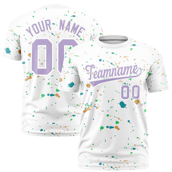 Custom White Light Purple Spray Painting Graffiti Pattern Personalization T-shirt | BuyFootballJersey