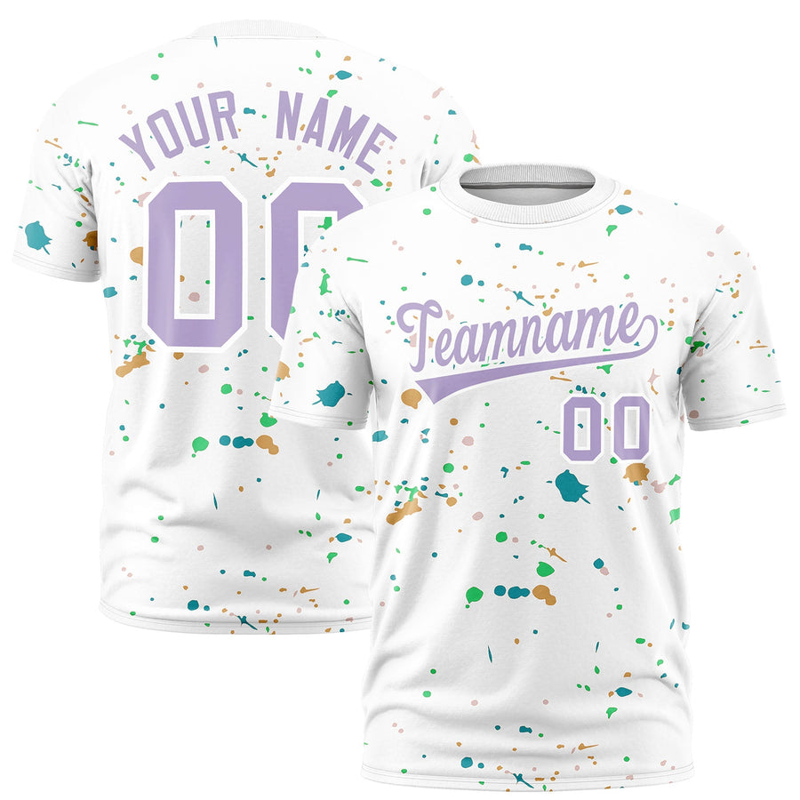 Custom White Light Purple Spray Painting Graffiti Pattern Personalization T-shirt | BuyFootballJersey