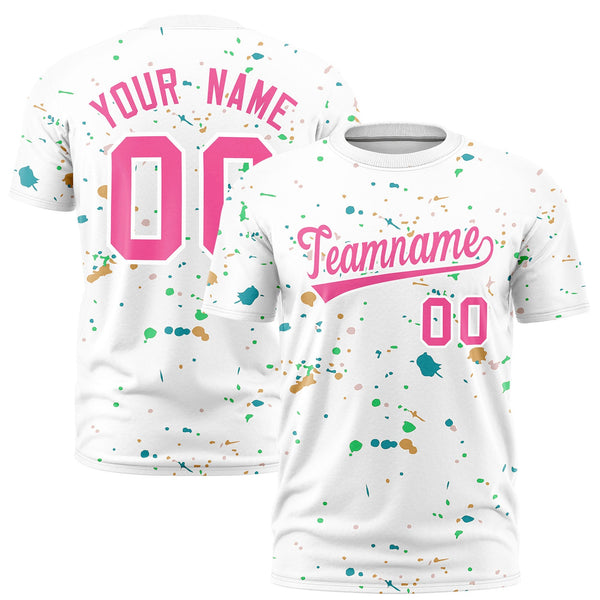 Custom White Pink Spray Painting Graffiti Pattern Personalization T-shirt | BuyFootballJersey