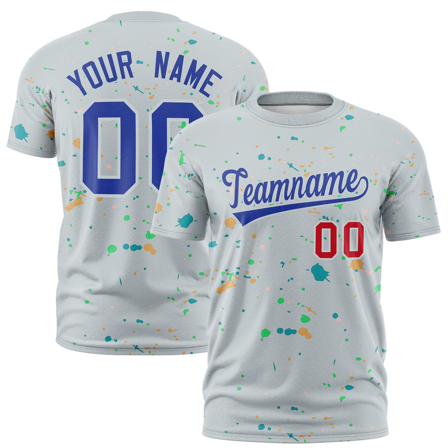 Custom Silver Royal Blue Spray Painting Graffiti Pattern Personalization T-shirt | BuyFootballJersey