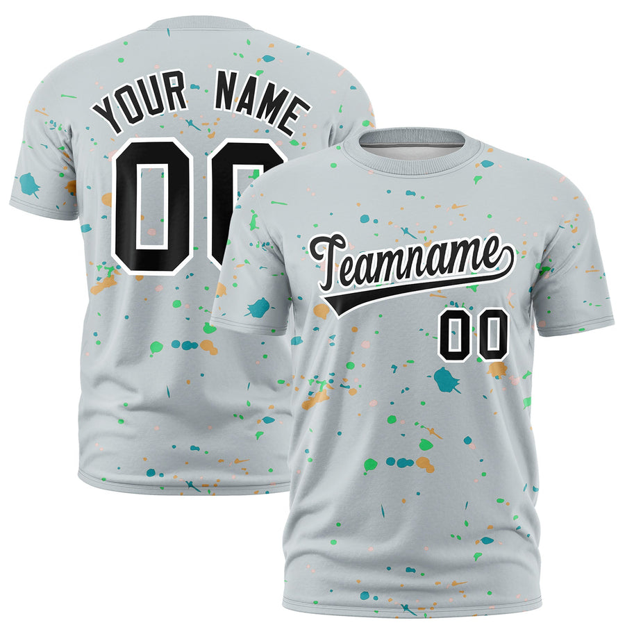 Custom Silver Black White Spray Painting Graffiti Pattern Personalization T-shirt | BuyFootballJersey