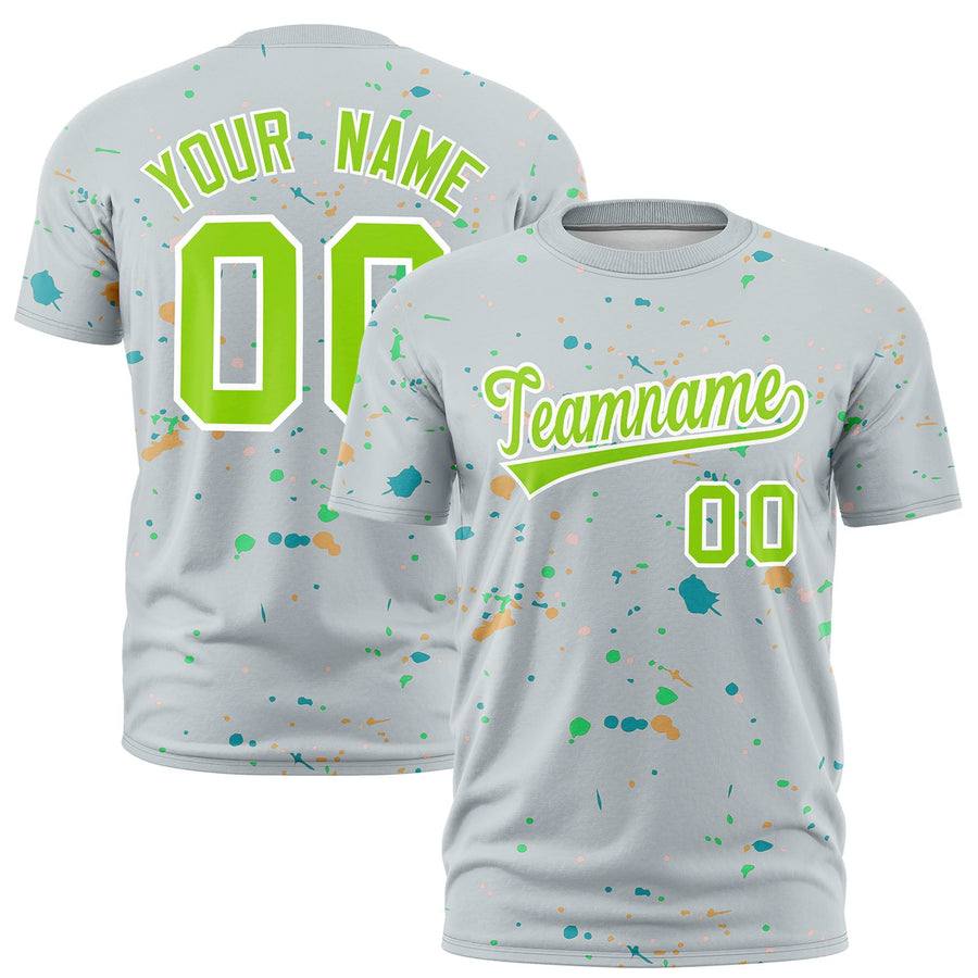 Custom Silver Neon Green White Spray Painting Graffiti Pattern Personalization T-shirt | BuyFootballJersey