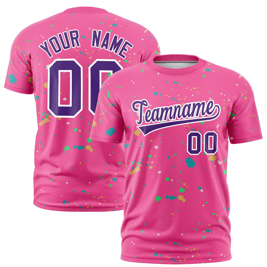 Custom Pink Purple White Spray Painting Graffiti Pattern Personalization T-shirt | BuyFootballJersey