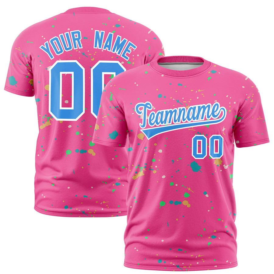 Custom Pink Powder Blue White Spray Painting Graffiti Pattern Personalization T-shirt | BuyFootballJersey