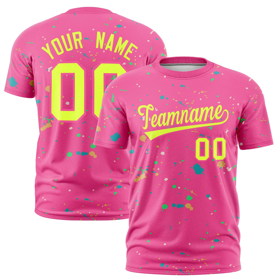 Custom Pink Fluorescent Green Spray Painting Graffiti Pattern Personalization T-shirt | BuyFootballJersey