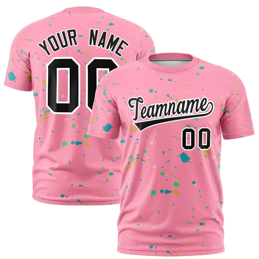 Custom Light Pink Black White Spray Painting Graffiti Pattern Personalization T-shirt | BuyFootballJersey