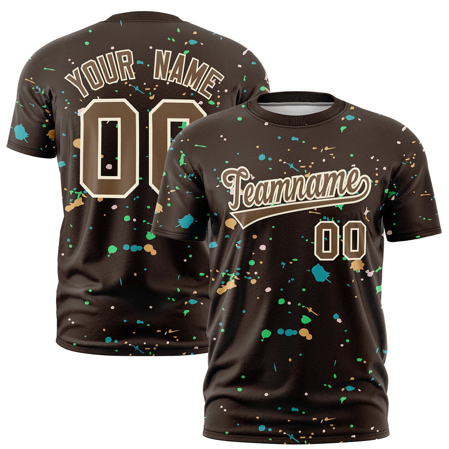 Custom Brown Light Brown Cream Spray Painting Graffiti Pattern Personalization T-shirt | BuyFootballJersey