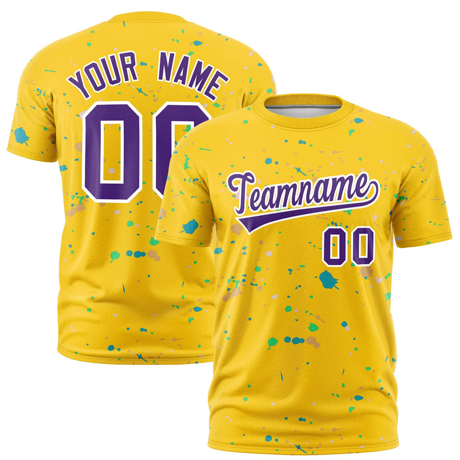 Custom Gold Purple White Spray Painting Graffiti Pattern Personalization T-shirt | BuyFootballJersey