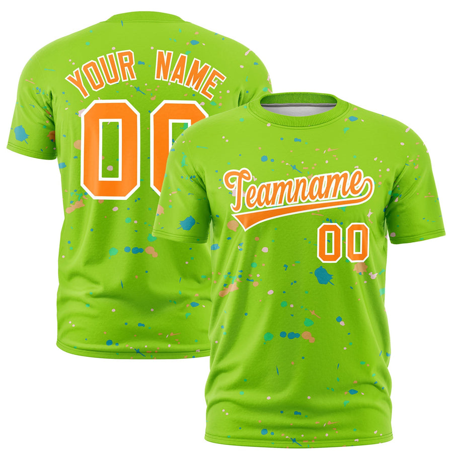 Custom Neon Green Orange White Spray Painting Graffiti Pattern Personalization T-shirt | BuyFootballJersey