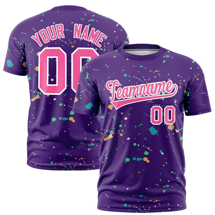 Custom Purple Pink White Spray Painting Graffiti Pattern Personalization T-shirt | BuyFootballJersey