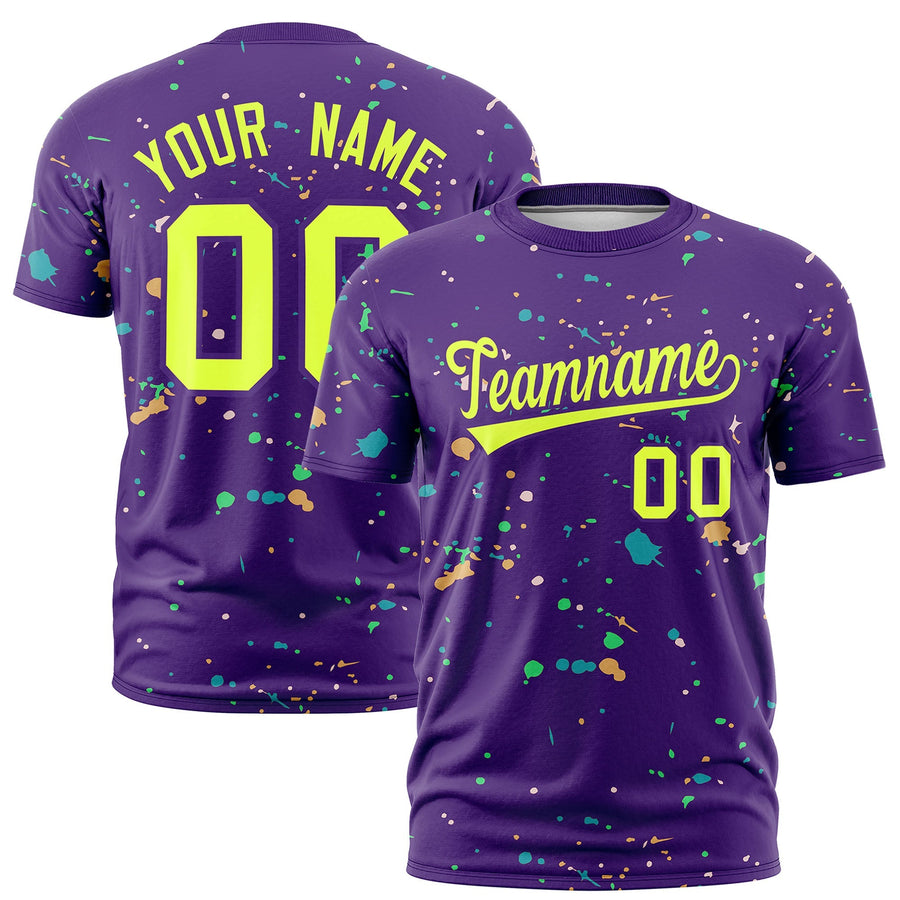 Custom Purple Fluorescent Green Spray Painting Graffiti Pattern Personalization T-shirt | BuyFootballJersey