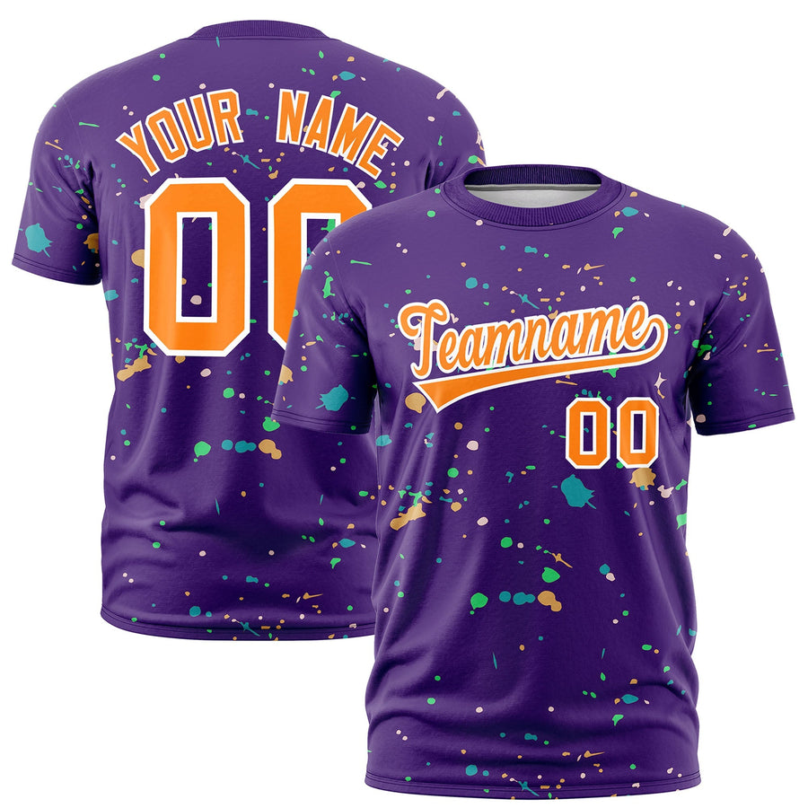 Custom Purple Orange White Spray Painting Graffiti Pattern Personalization T-shirt | BuyFootballJersey