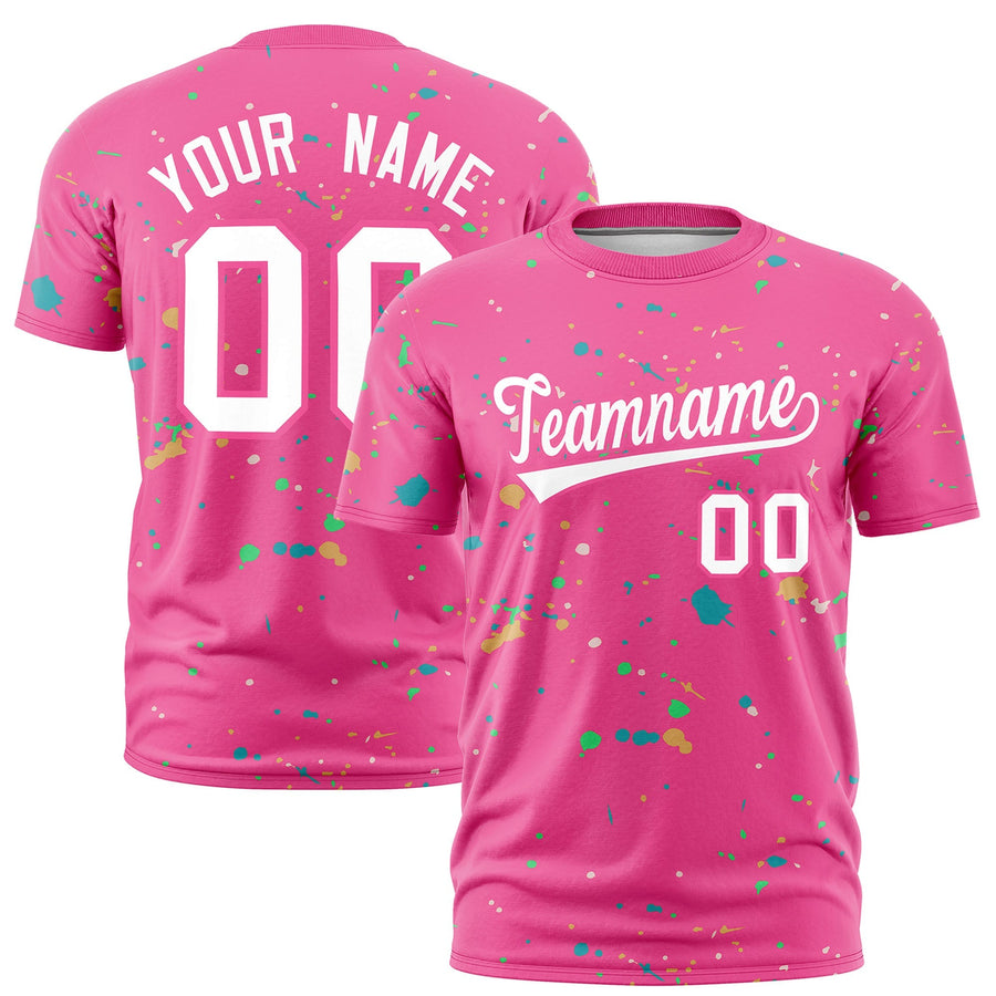 Custom Pink White Spray Painting Graffiti Pattern Personalization T-shirt | BuyFootballJersey