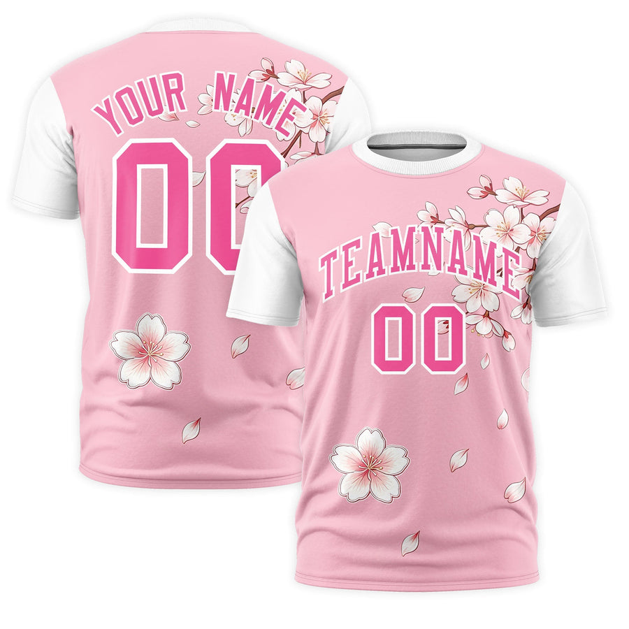 Custom Light Pink White T-shirt - Cherry Blossoms Quick dry | BuyFootballJersey