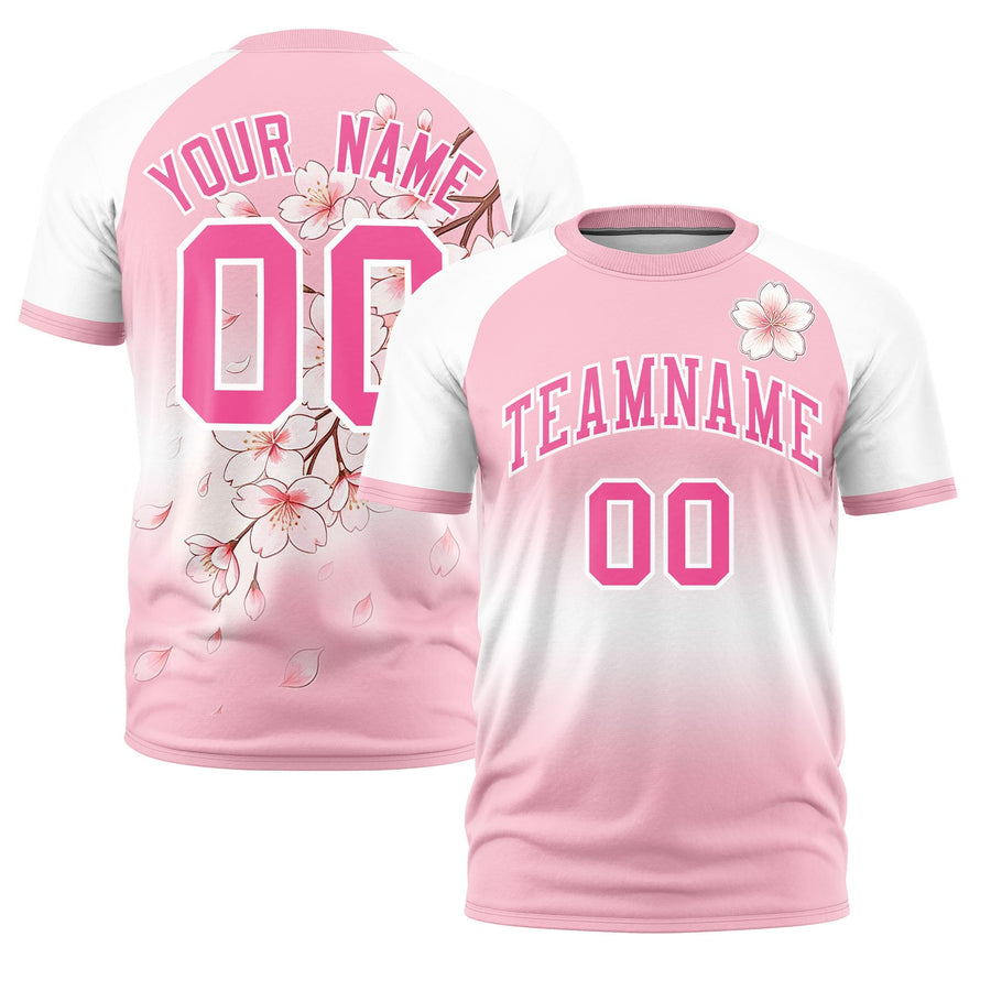 Custom Light Pink White T-shirt - Cherry Blossoms Stretchy | BuyFootballJersey