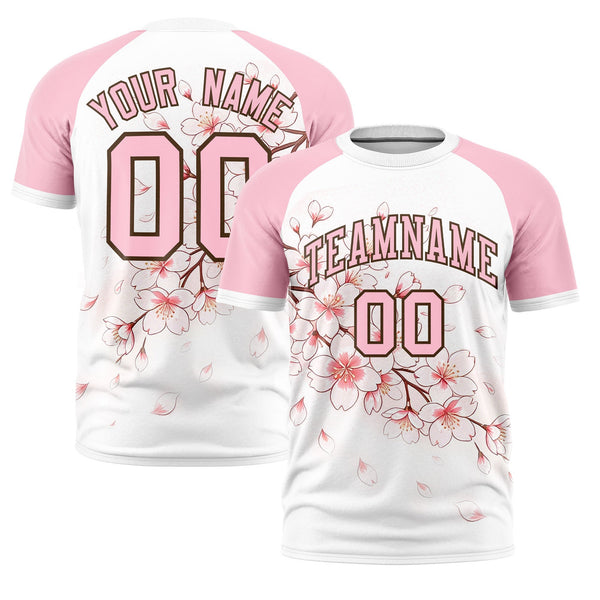 Custom White Light Pink T-shirt - Cherry Blossoms Sporty | BuyFootballJersey
