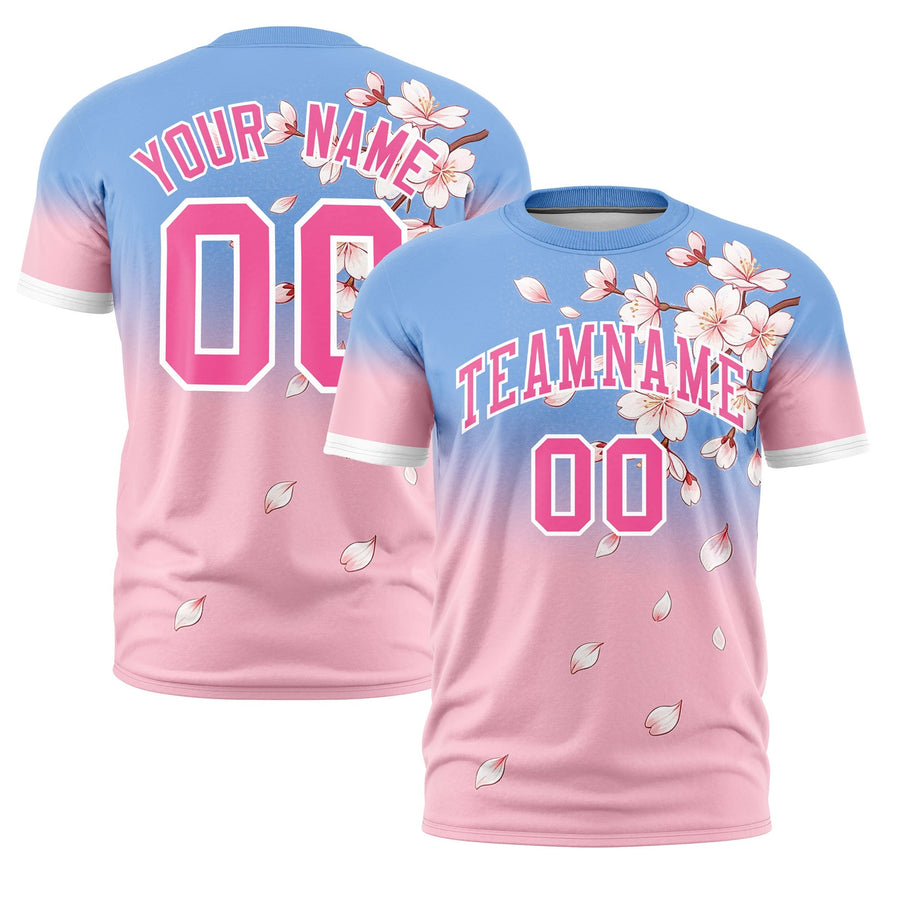 Custom Light Blue Pink T-shirt - Cherry Blossoms High quality | BuyFootballJersey