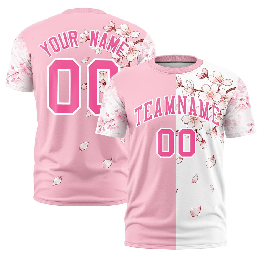 Custom Light Pink White T-shirt - Cherry Blossoms Moisture Wicking | BuyFootballJersey