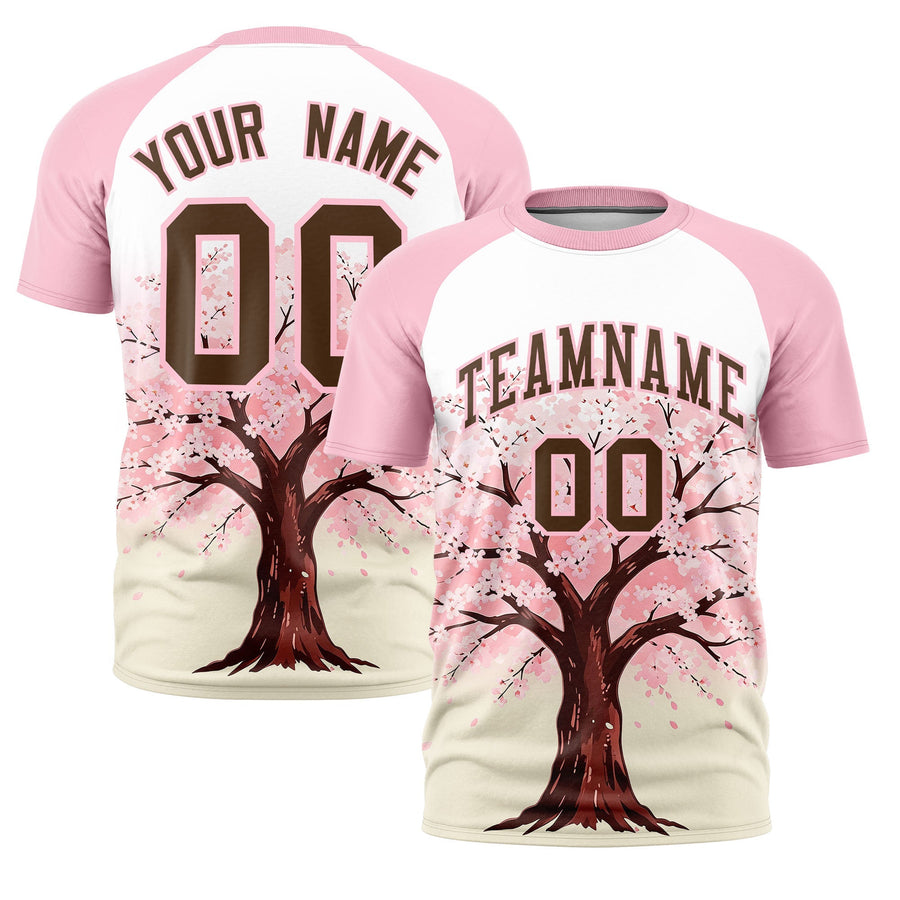 Custom White Light Pink T-shirt - Cherry Blossoms Breathable | BuyFootballJersey