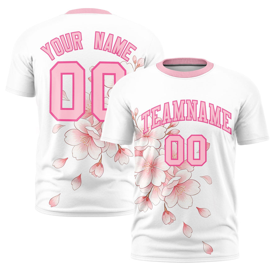 Custom White Light Pink T-shirt - Cherry Blossoms Quick dry | BuyFootballJersey