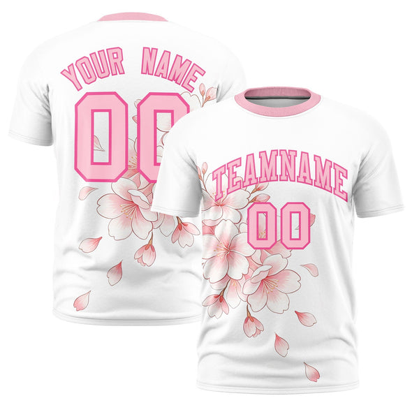 Custom White Light Pink T-shirt - Cherry Blossoms Quick dry | BuyFootballJersey