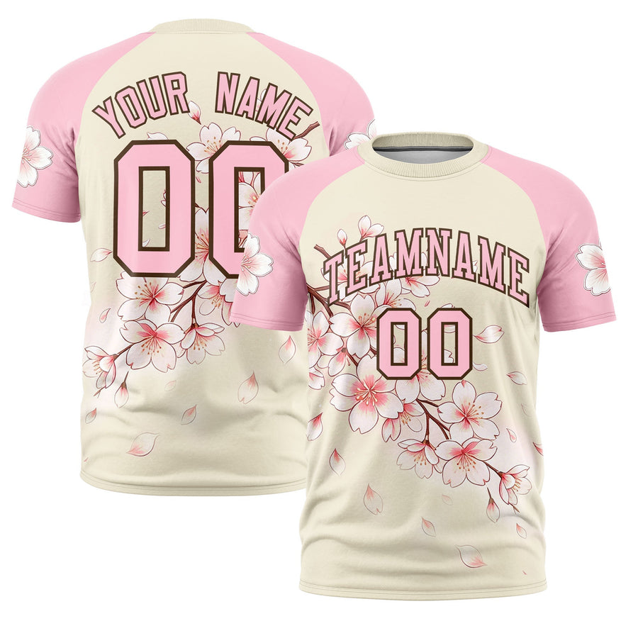 Custom Light Khaki Pink T-shirt - Cherry Blossoms Sporty | BuyFootballJersey