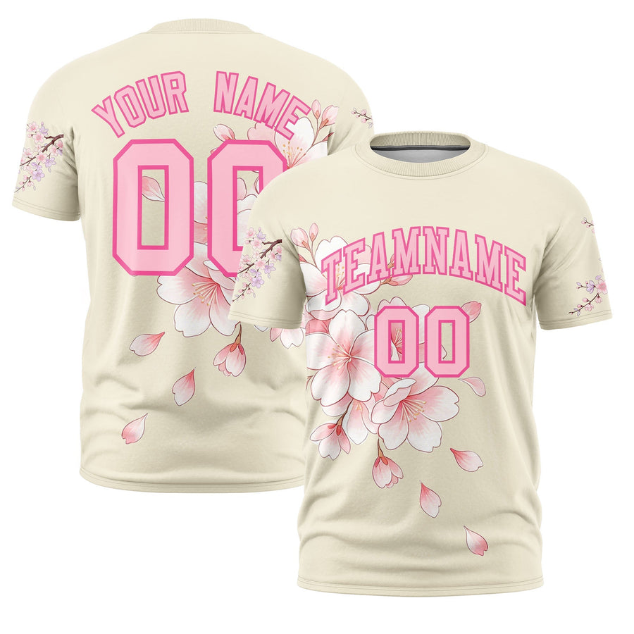 Custom Light Khaki Pink T-shirt - Cherry Blossoms High quality | BuyFootballJersey