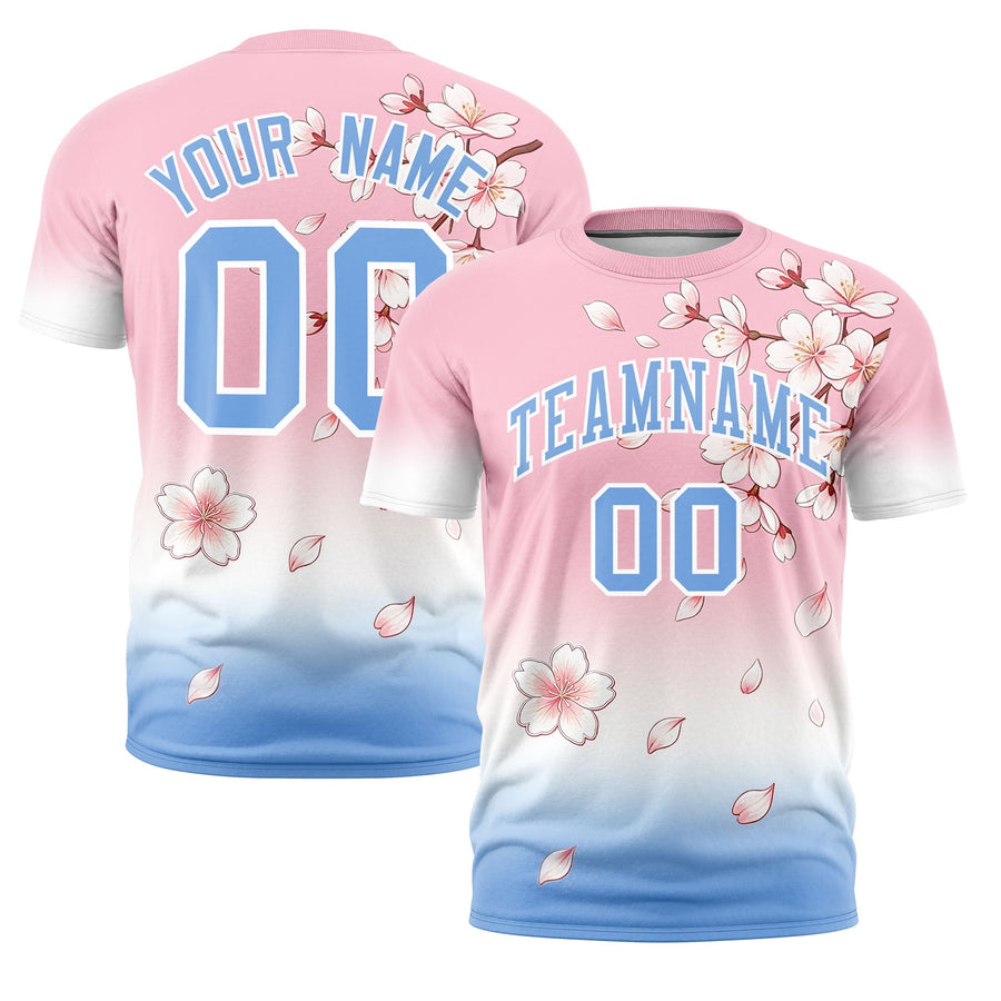 Custom Light Pink White T-shirt - Cherry Blossoms Moisture Wicking | BuyFootballJersey